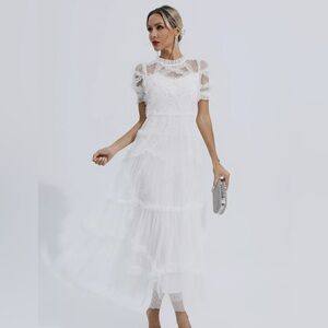 Kinley White Ruched Maxi Dress NWT